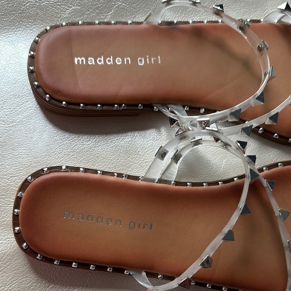 Madden Girl Silver Brown Sandals with Studded Straps - Picture 3 of 5